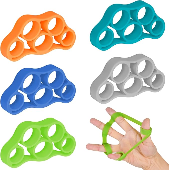 Selection of resistance bands to use on fingers.